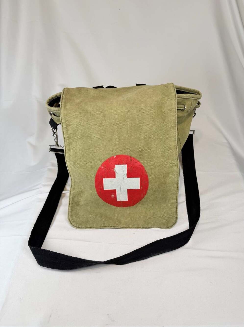 Vintage Military Canvas Red Cross First Aid Medic Shoulder Bag Backpack
